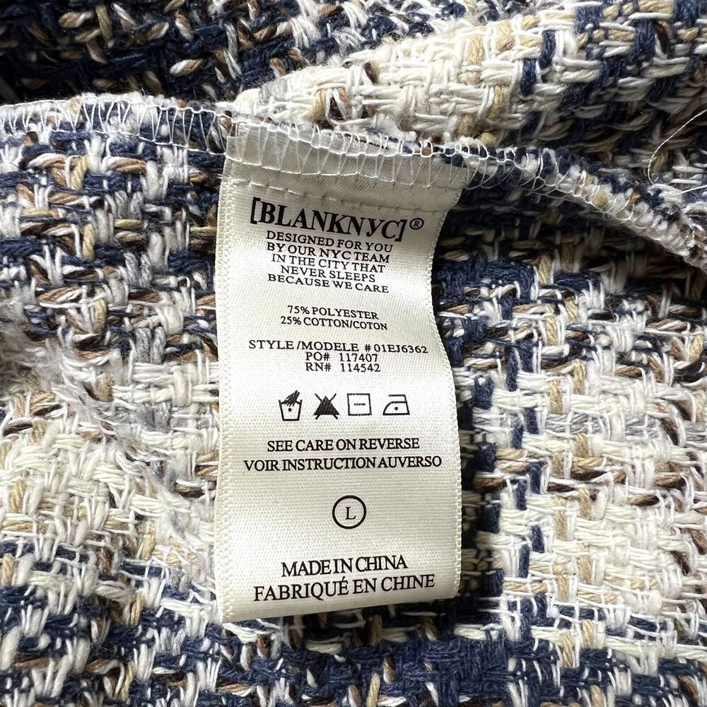 Blank NYC Once In A Lifetime Cropped Tweed Shacket Jacket Large Plaid Blue NWT - Picture 7 of 16